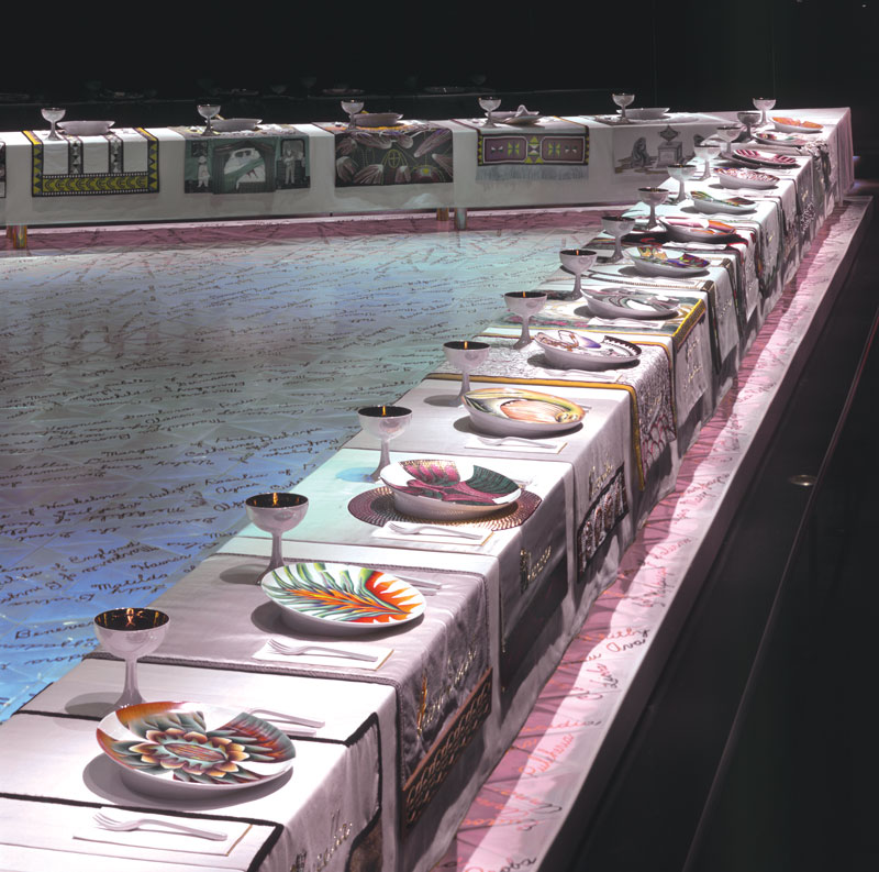 Judy Chicago, The Dinner Party, 1974–79 ceramic, porcelain, textile Installation view, Brooklyn Museum Photo courtesy Judy Chicago / Art Resource, NY © Judy Chicago/ARS. Licensed by Viscopy, 2017
